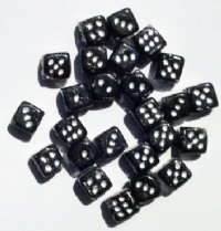 25 8mm Black and Silver Glass Dice Beads